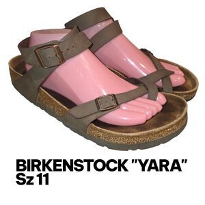 BIRKENSTOCK YARA Sz 11 Brown Ankle Wrap Buckle Distressed Boho Beachy Sandals